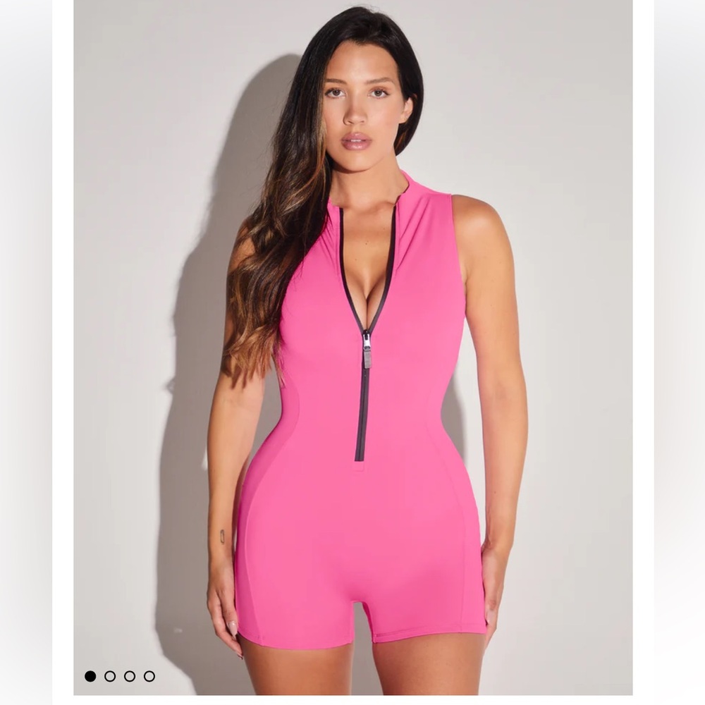 Pink Zipper Front One Piece Swimsuit